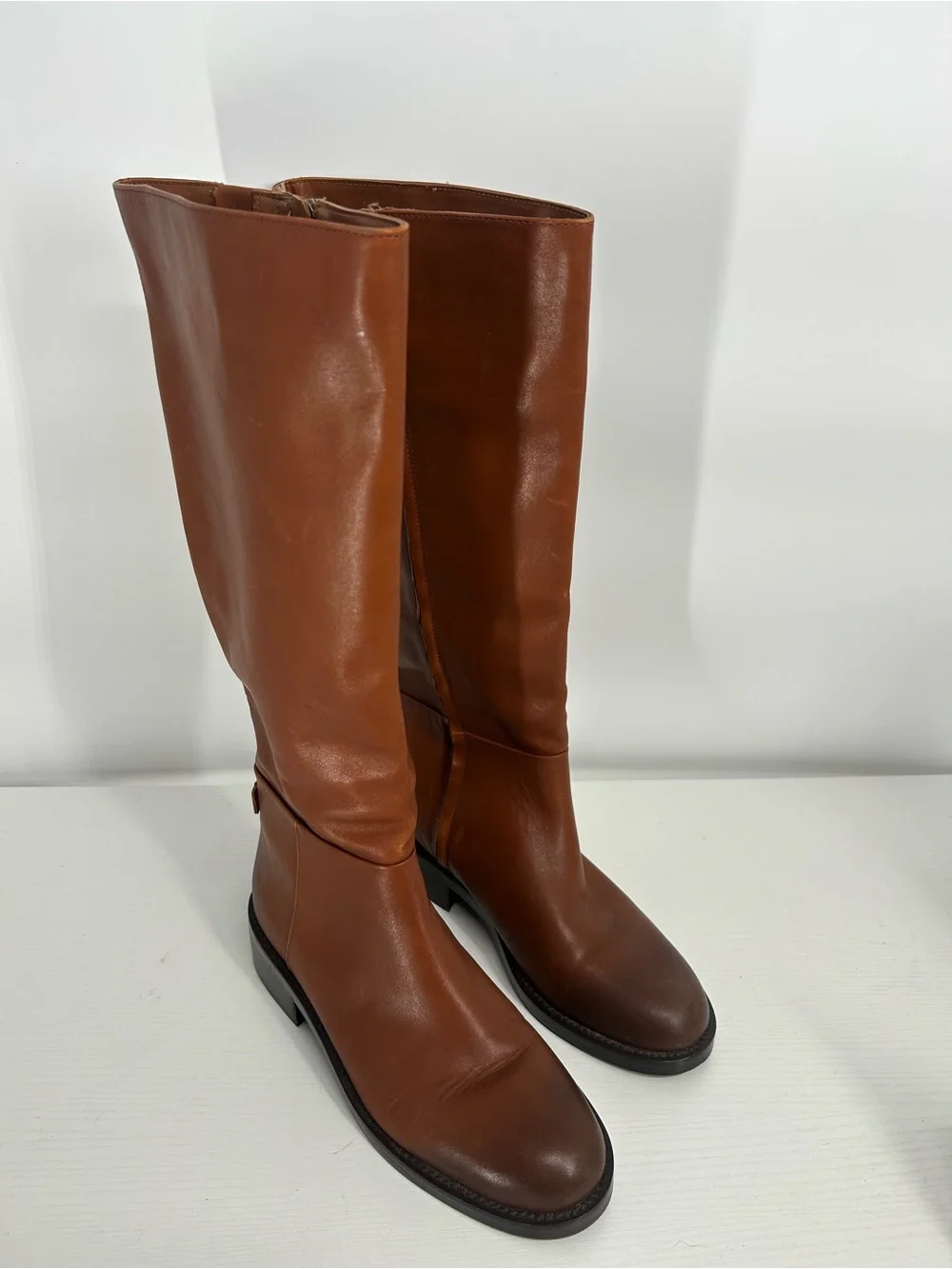 Sam Edelman Mable Women's Tall Riding Boots side zip Rich Cognac size 7.5 M